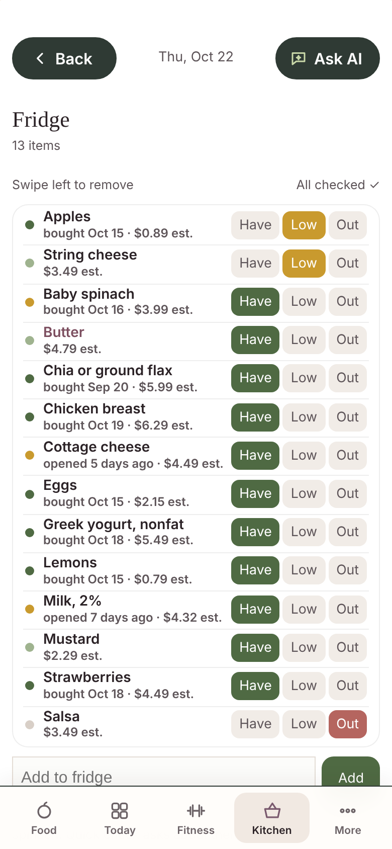 Built From Food smart pantry: pantry fridge; test profile